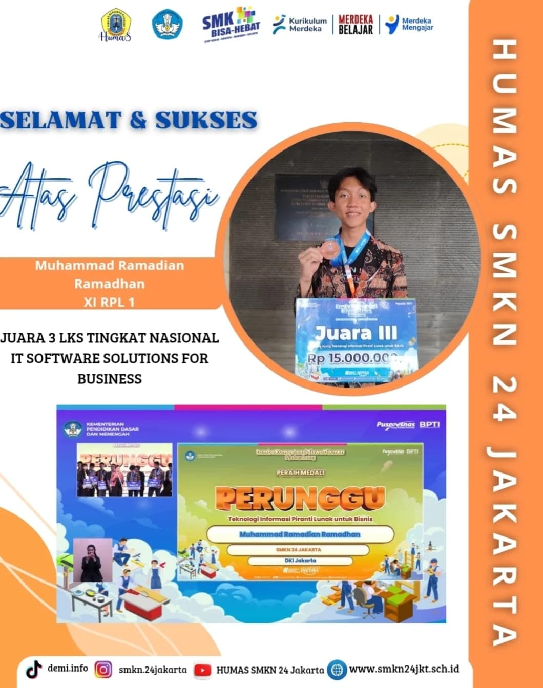 M. Ramadian Ramadhan Raih Juara 3 LKS ITSSB Tingkat Nasional